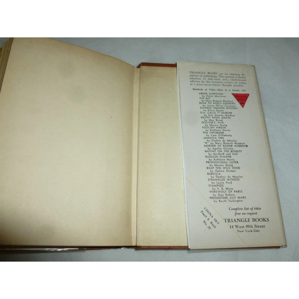 China Sky by Pearl S. Buck 1943 Triangle Books Hardcover DJ Vintage WWII